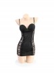 Black Tulle With Underwire Cotton Pads Spliced Pleated Transparent Yarn Suspender Nightdress Plus Size Sexy Lingerie Set