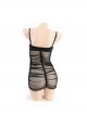 Black Tulle With Underwire Cotton Pads Spliced Pleated Transparent Yarn Suspender Nightdress Plus Size Sexy Lingerie Set