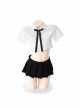 Polka Dot Bow Tie Transparent Yarn Backless Short Top Mini Pleated Skirt Cute Student Outfit Plus Size Sexy Lingerie Set
