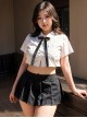 Polka Dot Bow Tie Transparent Yarn Backless Short Top Mini Pleated Skirt Cute Student Outfit Plus Size Sexy Lingerie Set