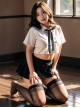 Polka Dot Bow Tie Transparent Yarn Backless Short Top Mini Pleated Skirt Cute Student Outfit Plus Size Sexy Lingerie Set