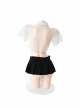 Polka Dot Bow Tie Transparent Yarn Backless Short Top Mini Pleated Skirt Cute Student Outfit Plus Size Sexy Lingerie Set