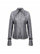 Silver Bright Pleated Pointed Collar Leather Loops Metal Buckles Cuff Punk Shirt