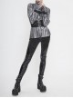 Silver Bright Pleated Pointed Collar Leather Loops Metal Buckles Cuff Punk Shirt