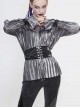 Silver Bright Pleated Pointed Collar Leather Loops Metal Buckles Cuff Punk Shirt