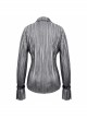 Silver Bright Pleated Pointed Collar Leather Loops Metal Buckles Cuff Punk Shirt