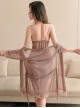 See-Through Lace Embellished Tulle Deep V Exposed Chest Suspender Nightdress Waisted Half Sleeves Night-Robe Sexy Lingerie Set