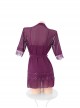See-Through Lace Embellished Tulle Deep V Exposed Chest Suspender Nightdress Waisted Half Sleeves Night-Robe Sexy Lingerie Set