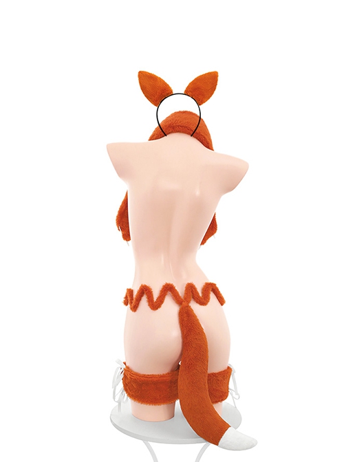 Second Dimension Cute Paws Foxes Dogs With Tail Short Plush Three-Point Sexy Underwear Set