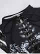 Black Exaggerated Waistband Printed Pattern Fabric Eyelet Ties On The Chest Leather Straps On The Shoulders Gothic Style Sleeveless Dress