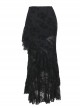 Temperament Black Embossed Flocking Fabric Asymmetrical Ruffle Stitching Decoration Gothic Style Slim Skirt