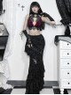 Temperament Black Embossed Flocking Fabric Asymmetrical Ruffle Stitching Decoration Gothic Style Slim Skirt