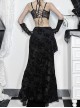 Temperament Black Embossed Flocking Fabric Asymmetrical Ruffle Stitching Decoration Gothic Style Slim Skirt