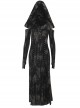 Doomsday Wasteland Hooded Slit Dark Brown Tie Dye Pattern Double Row Of Rivets Design Punk Style Long Sleeve Dress