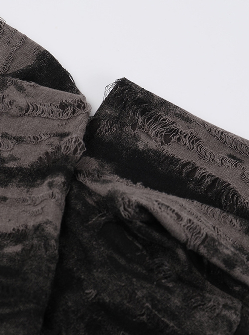 Doomsday Wasteland Hooded Slit Dark Brown Tie Dye Pattern Double Row Of Rivets Design Punk Style Long Sleeve Dress