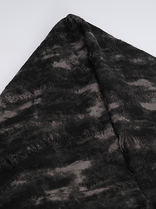 Doomsday Wasteland Hooded Slit Dark Brown Tie Dye Pattern Double Row Of Rivets Design Punk Style Long Sleeve Dress