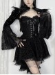 Sexy Black Lace Long Sleeves Spliced ​​Velvet Printed Fabric Shoulder Feather Decoration Gothic Style Blouse Top