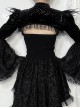 Sexy Black Lace Long Sleeves Spliced ​​Velvet Printed Fabric Shoulder Feather Decoration Gothic Style Blouse Top
