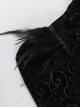 Sexy Black Lace Long Sleeves Spliced ​​Velvet Printed Fabric Shoulder Feather Decoration Gothic Style Blouse Top