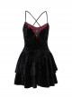 Black Sexy Velvet Embossed Chest With Exquisite Gems And Red Jacquard Fabric Decoration Gothic Style Suspender Slim Dress