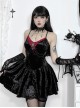 Black Sexy Velvet Embossed Chest With Exquisite Gems And Red Jacquard Fabric Decoration Gothic Style Suspender Slim Dress