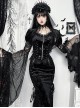 Black Sexy Velvet Plant Embossed Lace Gothic Style Trumpet Sleeve Blouse Top