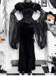 Black Sexy Velvet Plant Embossed Lace Gothic Style Trumpet Sleeve Blouse Top