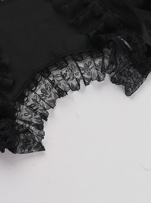 Black Sexy Velvet Plant Embossed Lace Gothic Style Trumpet Sleeve Blouse Top