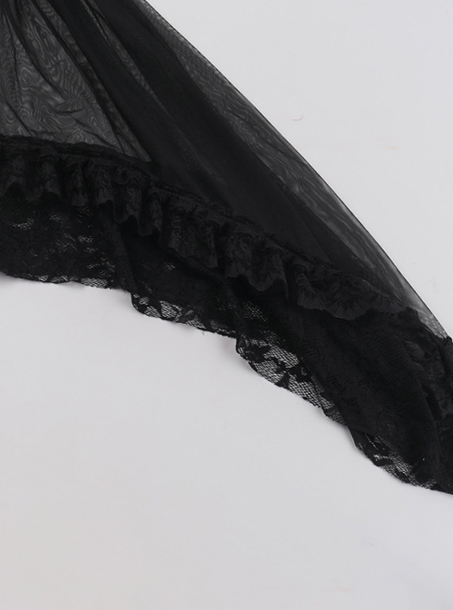 Black Sexy Velvet Plant Embossed Lace Gothic Style Trumpet Sleeve Blouse Top