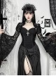 Temperament Black Slightly Transparent Lace Exaggerated Flared Long Sleeved Gothic Style Gorgeous Blouse Top