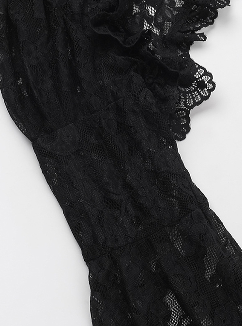 Temperament Black Slightly Transparent Lace Exaggerated Flared Long Sleeved Gothic Style Gorgeous Blouse Top