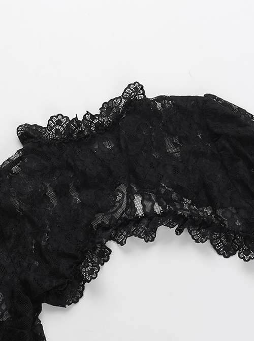 Temperament Black Slightly Transparent Lace Exaggerated Flared Long Sleeved Gothic Style Gorgeous Blouse Top