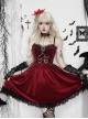 Burgundy Elegant Velvet Stitching Lace Lace Front Center Metal Chain Decoration Gothic Style Suspender Dress