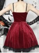 Burgundy Elegant Velvet Stitching Lace Lace Front Center Metal Chain Decoration Gothic Style Suspender Dress