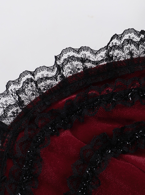 Burgundy Elegant Velvet Stitching Lace Lace Front Center Metal Chain Decoration Gothic Style Suspender Dress