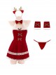 Sweet Christmas Elk Costume Red Velvet White Lace Tube Halter Neck Backless Dress Sexy Lingerie Set