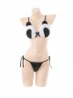 Black White Cute Second Dimension Short Plush Panda With Plush Ball Tail Three-Point Sexy Underwear Set
