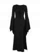 Sexy Slim Black Woven Fabric Front V Neck Design Gothic Style Bat Sleeve Dress