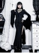 Sexy Slim Black Woven Fabric Front V Neck Design Gothic Style Bat Sleeve Dress