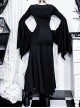 Sexy Slim Black Woven Fabric Front V Neck Design Gothic Style Bat Sleeve Dress
