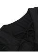 Sexy Slim Black Woven Fabric Front V Neck Design Gothic Style Bat Sleeve Dress