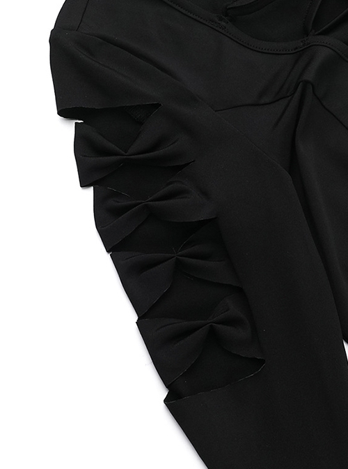 Sexy Slim Black Woven Fabric Front V Neck Design Gothic Style Bat Sleeve Dress