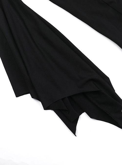 Sexy Slim Black Woven Fabric Front V Neck Design Gothic Style Bat Sleeve Dress