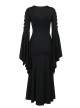 Sexy Slim Black Woven Fabric Front V Neck Design Gothic Style Bat Sleeve Dress