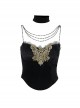 Black Sexy All Match Beaded Suspenders With Lace Trim Punk Style Sleeveless Top