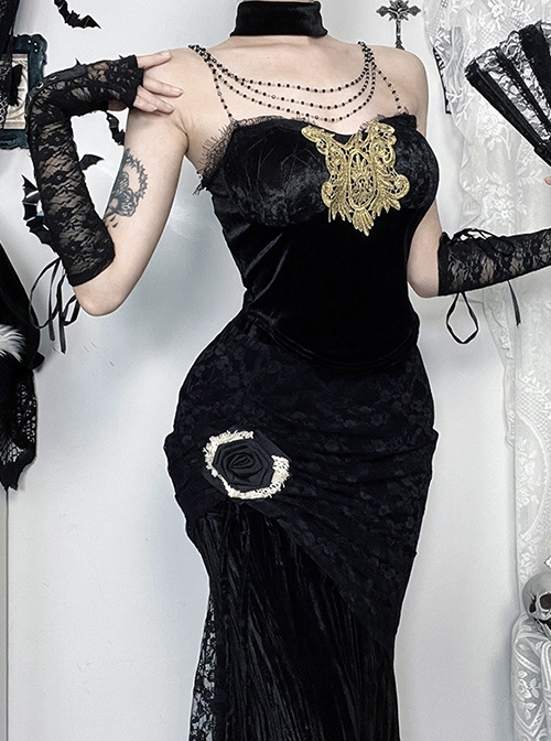 Black Sexy All Match Beaded Suspenders With Lace Trim Punk Style Sleeveless Top