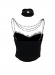 Black Sexy All Match Beaded Suspenders With Lace Trim Punk Style Sleeveless Top