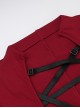 Sexy Slim Fit Simple Red Front Chest Deep V Neck Metal Ring Strap Decoration Gothic Style Short Sleeved Dress