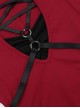 Sexy Slim Fit Simple Red Front Chest Deep V Neck Metal Ring Strap Decoration Gothic Style Short Sleeved Dress