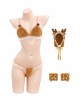 Beloved Mount Little Elk Costume Pleated Lace Light Brown Cute Plush Three-Point Exposed Buttocks Sexy Lingerie Set